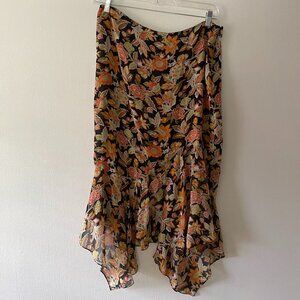 Vintage y2k 100% Silk Floral Asymmetrical Fairy Whimsygoth Midi Skirt Size 14